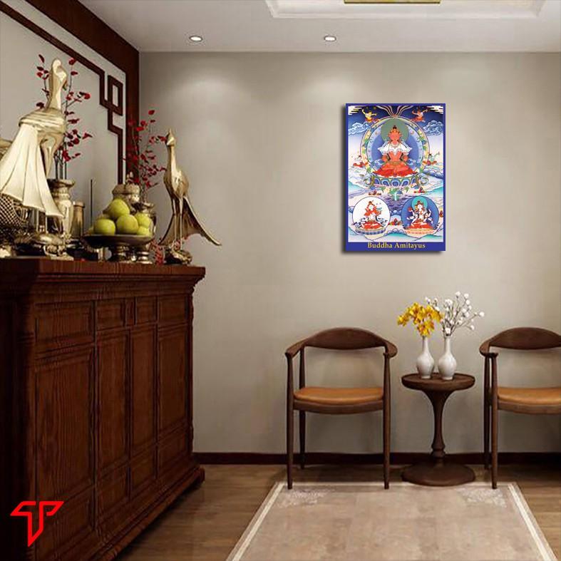 Tranh Thangka gỗ treo tường, tranh mật tông Tara xanh, Tam Thánh, Quan Âm Bồ Tát