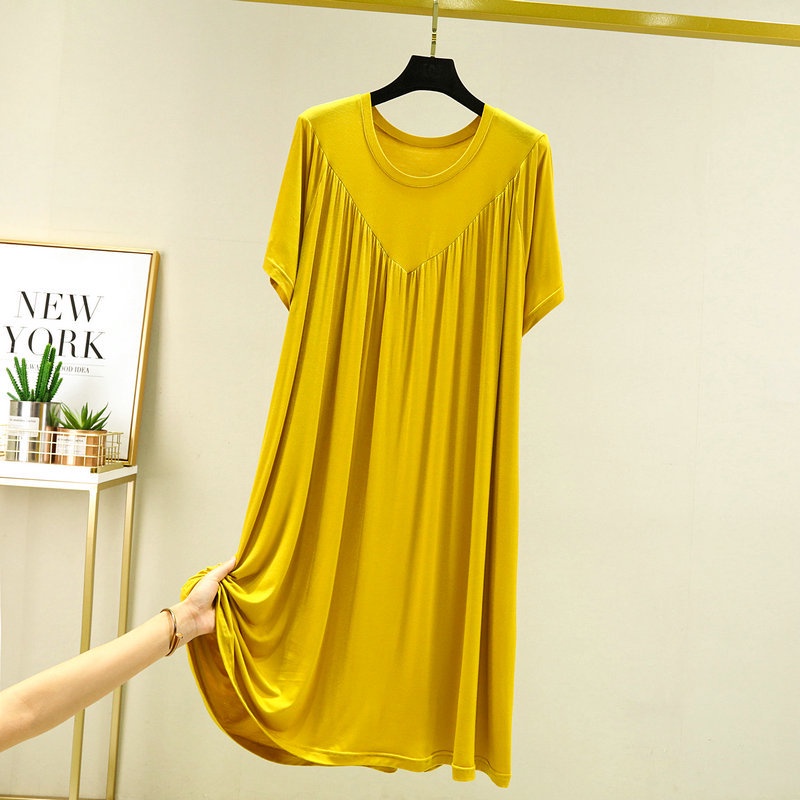 Váy đầm thun nữ ngắn tay vải Modal gỗ Sồi mềm mại thoáng mát dáng suông mã VAV0379 - M05 Vàng - Size L45-60 kg