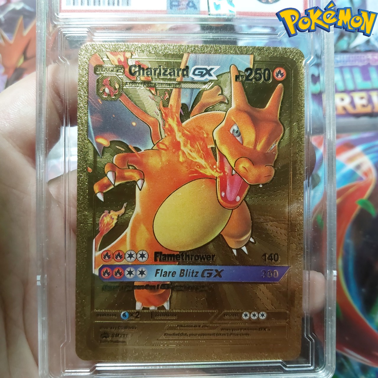 Charizard GX SM211 thẻ pokemon nhôm mạ vàng khủng long lửa bay phung hỏa Tặng kèm bảo vệ thẻ 1459 d24 1-36