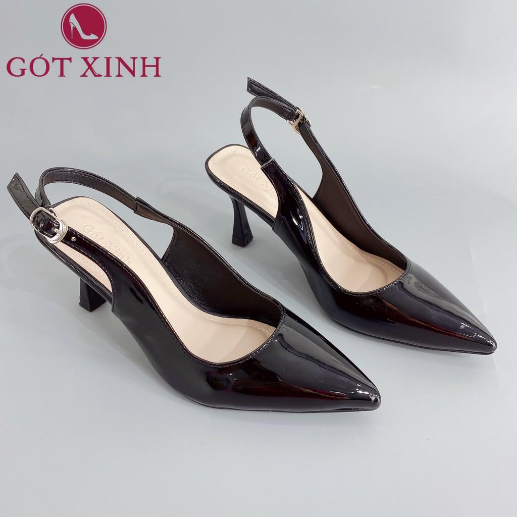 Giày Cao Gót Thương Hiệu Gót Xinh GX219 Da Mềm Cao 5cm Gót Nhọn Hở Gót Có Quai Hậu