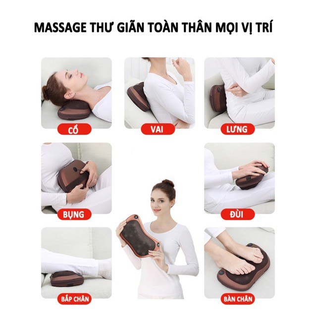 Gối Massage Vai Gáy,Toàn Thân Giúp Thư Giãn Có Đèn Hồng Ngoại