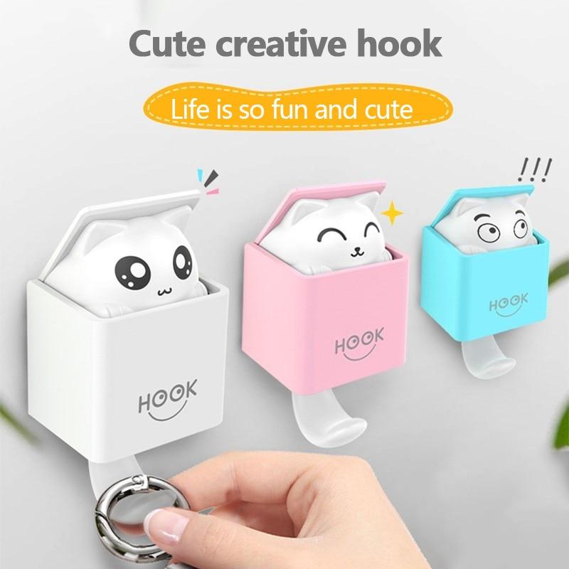 Creative Cute Hidden Cat Wall Hanging Hook for Clothes Hat Scarf Key Cute Animals Hanger Rack Wall Decoration Free Punching