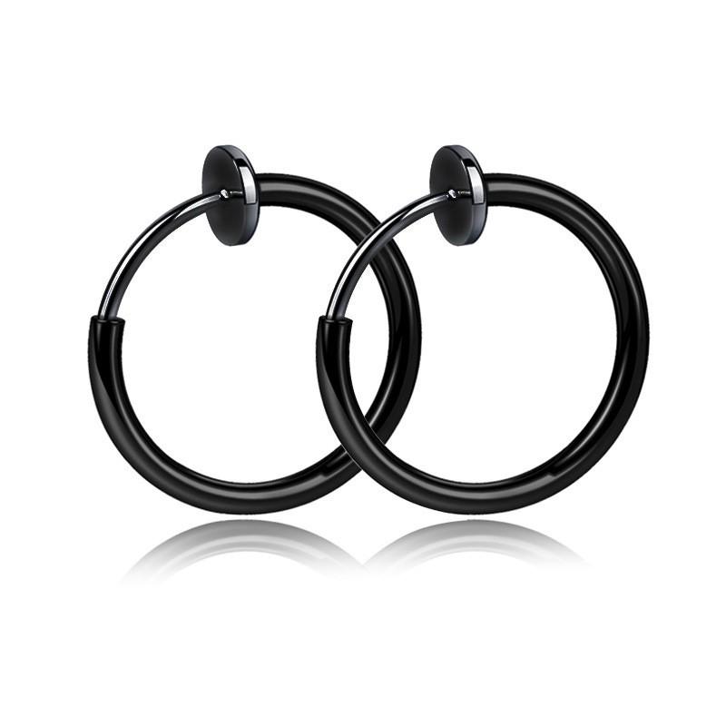 Khuyên tai nam nữ kẹp vành không cần lỗ xỏ thép không rỉ 2 màu đơn giản classic 1 chiếc KTN003 - Đen 10mm KTN003A
