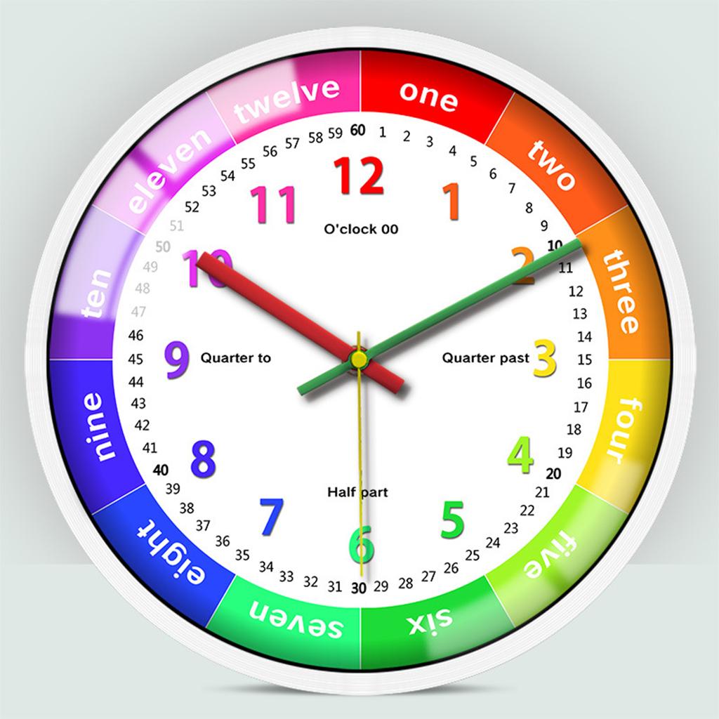 12'' Colorful Wall Clock Kids School Classroom Telling Time