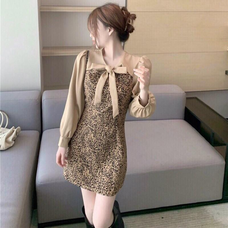 Đầm beo suông ôm nhẹ nơ cổ tay phồng S.MLXL