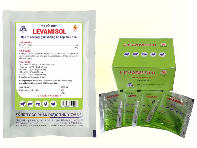 Thuốc bột LEVAMISOLchuyên giun đường hô hấp, đường ruột