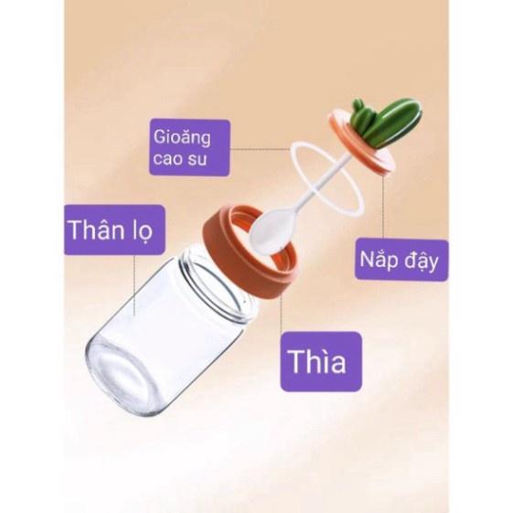 Hộp Đựng Gia Vị Bằng Thủy Tinh - Bộ 4 Hộp Hình Xương Rồng Kèm Khay Đựng Siêu Xinh