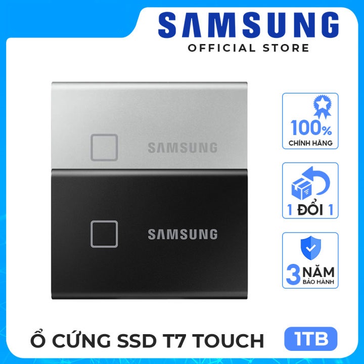 Ổ cứng di động SSD Samsung T7 Touch  màu đen USB Type C 3.2 Gen 2 NVMe - Hàng Chính Hãng Bảo hành 3 năm 1 ĐỔI MỚI 1