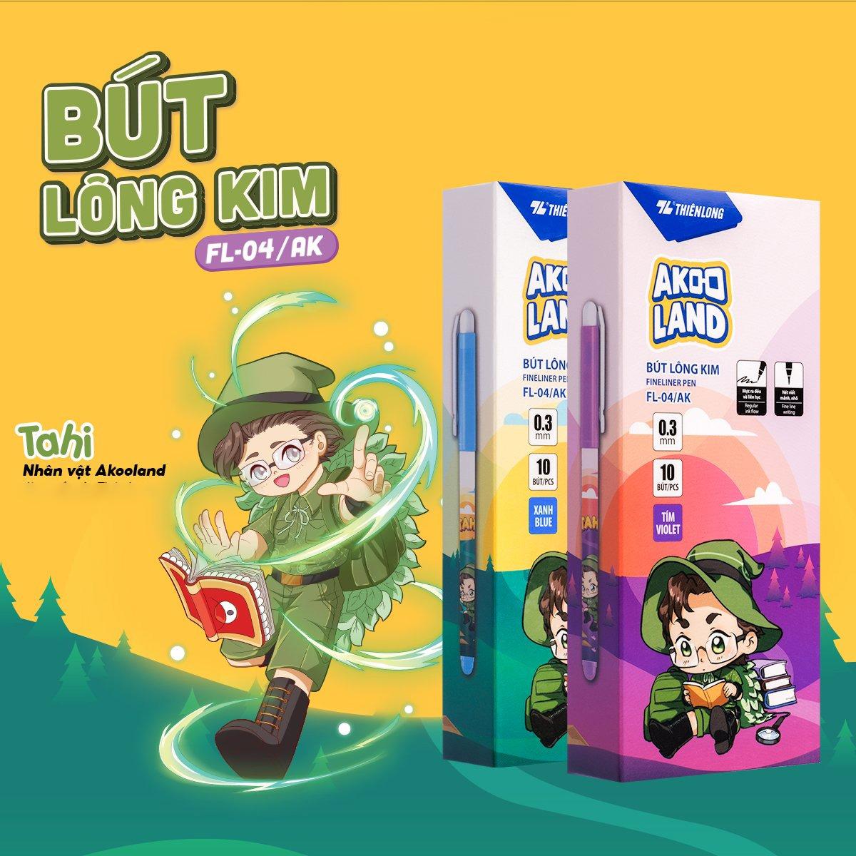 Bút Lông Kim 0.3 mm - Nhân Vật Akooland Tahi - Thiên Long FL-04/AK - Mực Xanh