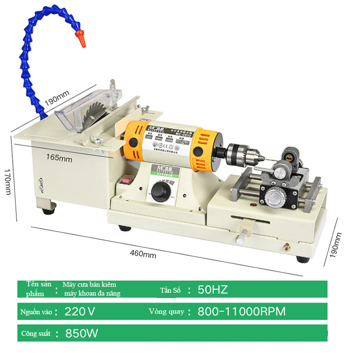 Máy cưa bàn đa năng kiêm máy mài khoan tạo hạt chuỗi cao cấp, công suất lớn 850W