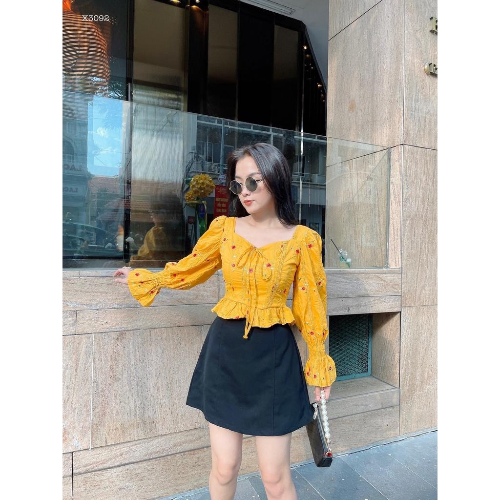 SET ÁO HOA CỔ U KÈM CHÂN VÁY