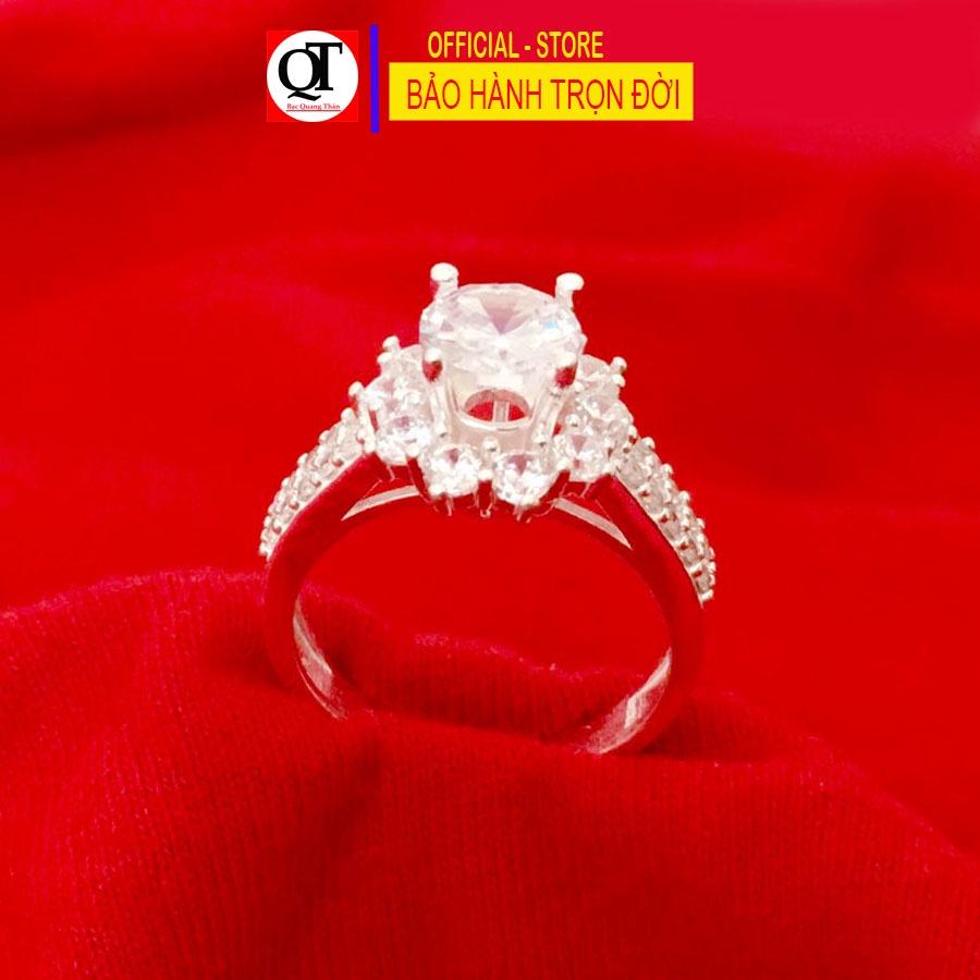 Nhẫn nữ Bạc Quang Thản mẫu ổ cao gắn đá kim cương nhân tại 6ly - QTNU20