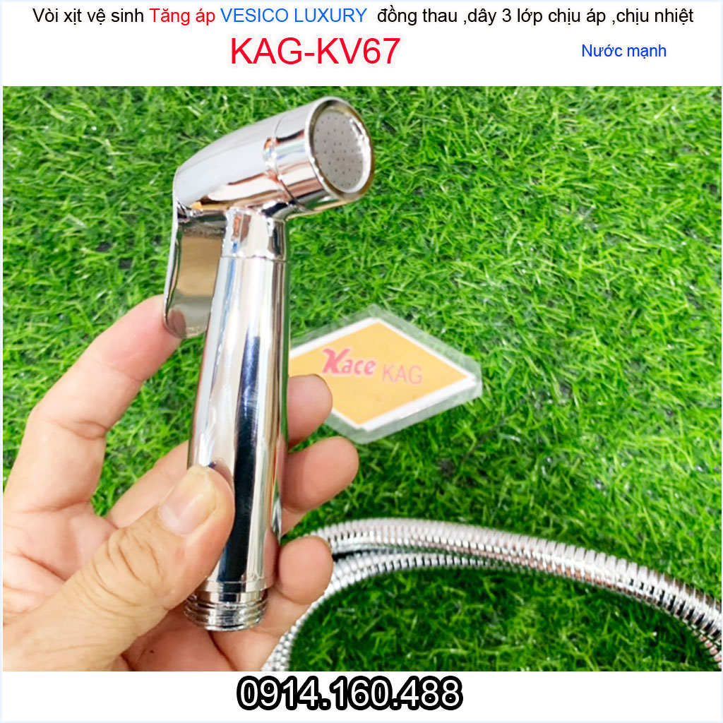 Vòi xịt vệ sinh vesico KAG-KV67 hàng cao cấp, vòi rửa bồn cầu spray set mạnh tia nước thẳng thiết kế đẹp màu inox bóng
