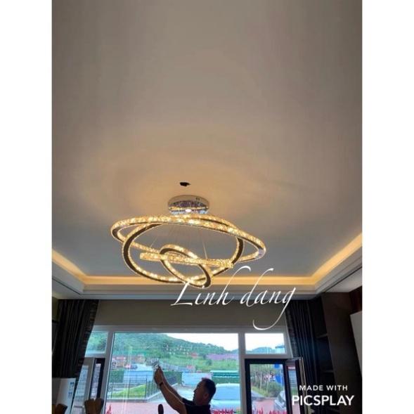 Đèn thả Ca Sỹ Pha Lê ba vòng 40 60 80,3 màu ánh sáng,Trang trí ngôi nhà hiện đại. DT