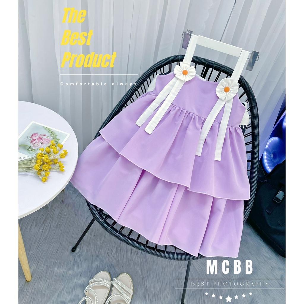 Đầm babydoll hai dây đính hoa vai cho bé gái thật đáng yêu từ 12-40kg chất kate cotton mềm
