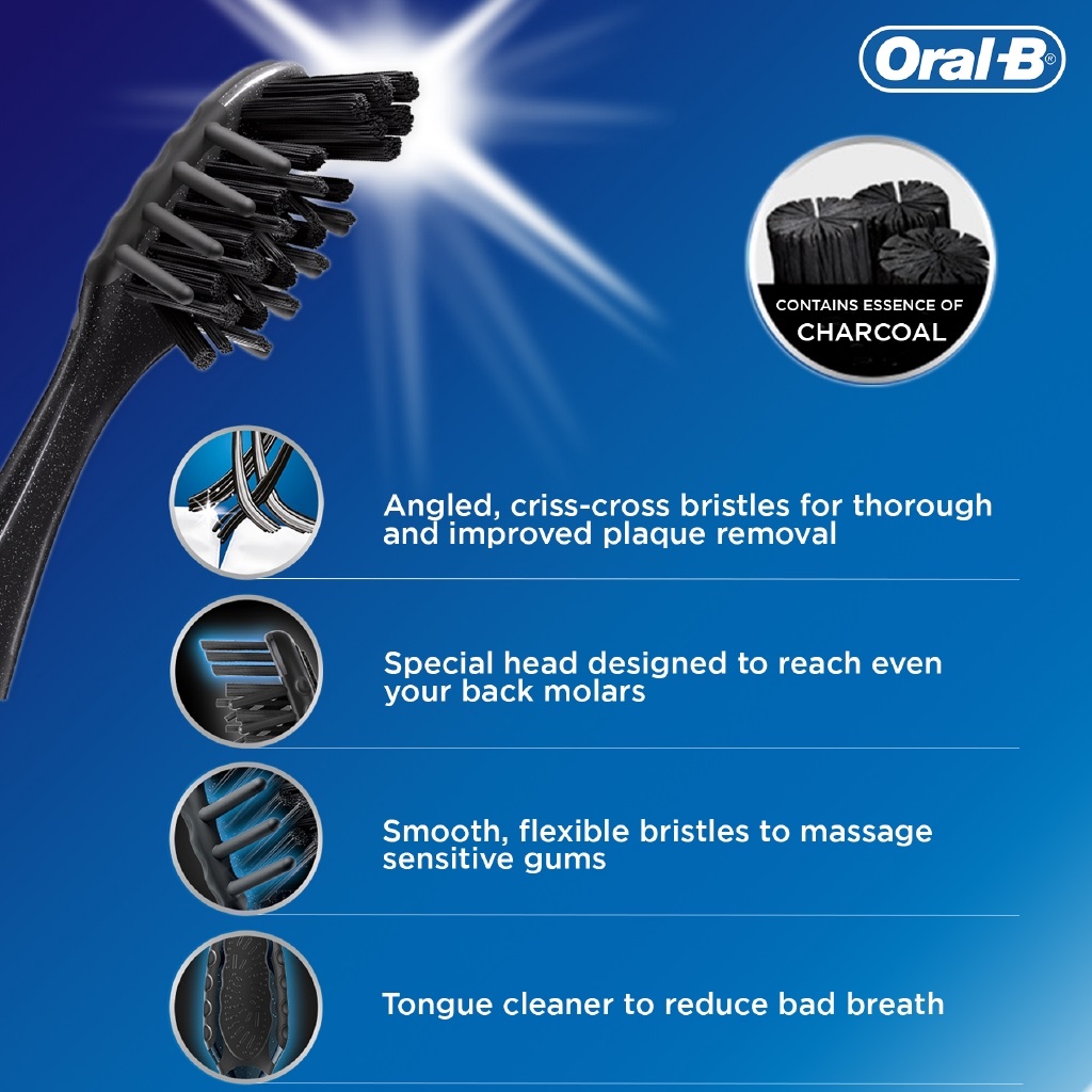 Bàn chải Oral B Charcoal White Lông mềm Vỉ 3 cây [made in Ireland]