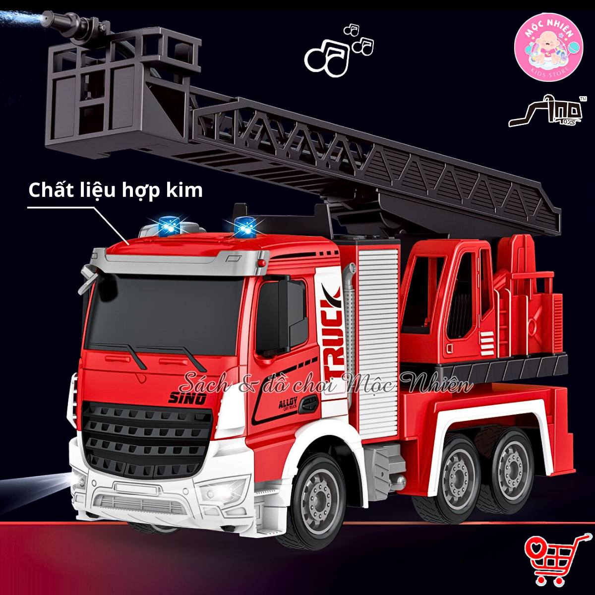 Đồ chơi xe điều khiển từ xa 1:12 - Xe cứu hỏa có đèn, nhạc và phun nước thật - SINO HJ8002-1