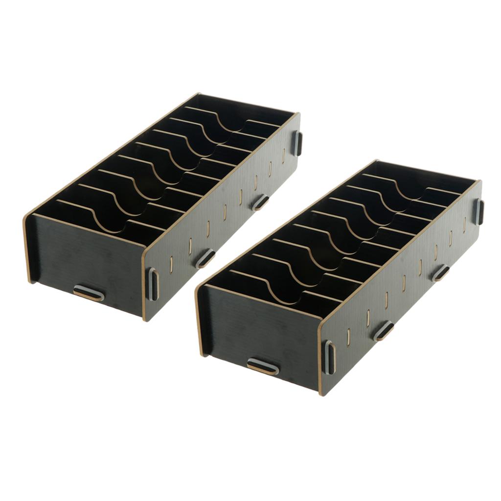 2x Wooden Desktop Business Card Game Cards Storage Box Holder 9 Compartments