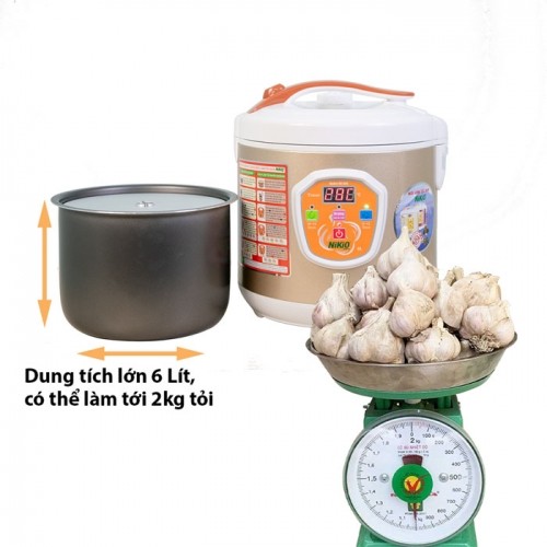 Máy (Nồi) Làm Tỏi Đen Nikio NK-686 - Công Nghệ Làm Tỏi Tự Động Nhật Bản, Thời Gian Làm Tỏi Và Sấy Khô Tùy Chỉnh Linh Hoạt Giúp Tỏi Thơm Ngon, Giàu Chất Dinh Dưỡng - Dung Tích 6 Lít, Làm Được 2Kg Tỏi - Cafe Sữa - Vàng Gold
