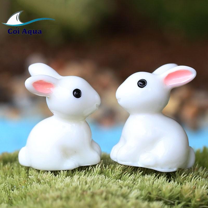 Tiểu cảnh Terrarium ️ Mô hình thỏ trắng tiểu cảnh trang trí sen đá, sân vườn, bể cá, bể terrarium