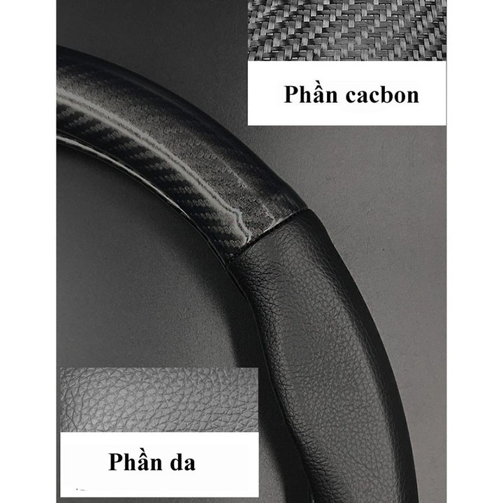 Hình ảnh Bọc vô lăng TTAUTO cho xe ô tô từ 4 đến 7 chỗ chất liệu da vân carbon cao cấp có logo BMW (Đen)