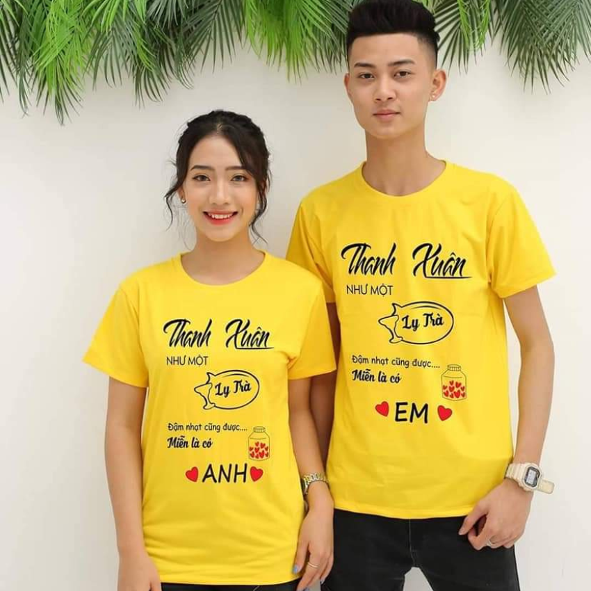 Áo Đôi Đẹp Nam Nữ Mùa Hè TT08, Áo Đôi Với Người Yêu In Thanh Xuân, Vải Cotton Thun