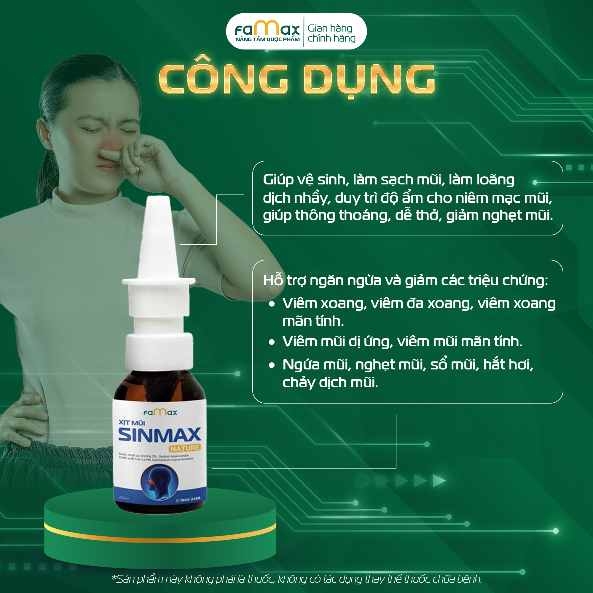 [FAMAX] Combo 3 lọ xịt mũi Sinmax Nature 20ml - Hỗ trợ nghẹt mũi, sổ mũi, thông thoáng hiệu quả