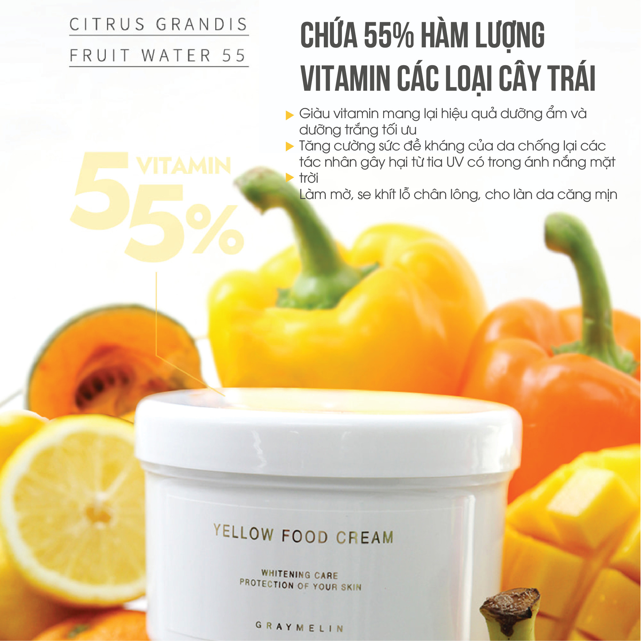 Kem trái cây vàng dưỡng trắng da GRAYMELIN YELLOW FOOD CREAM 500ml