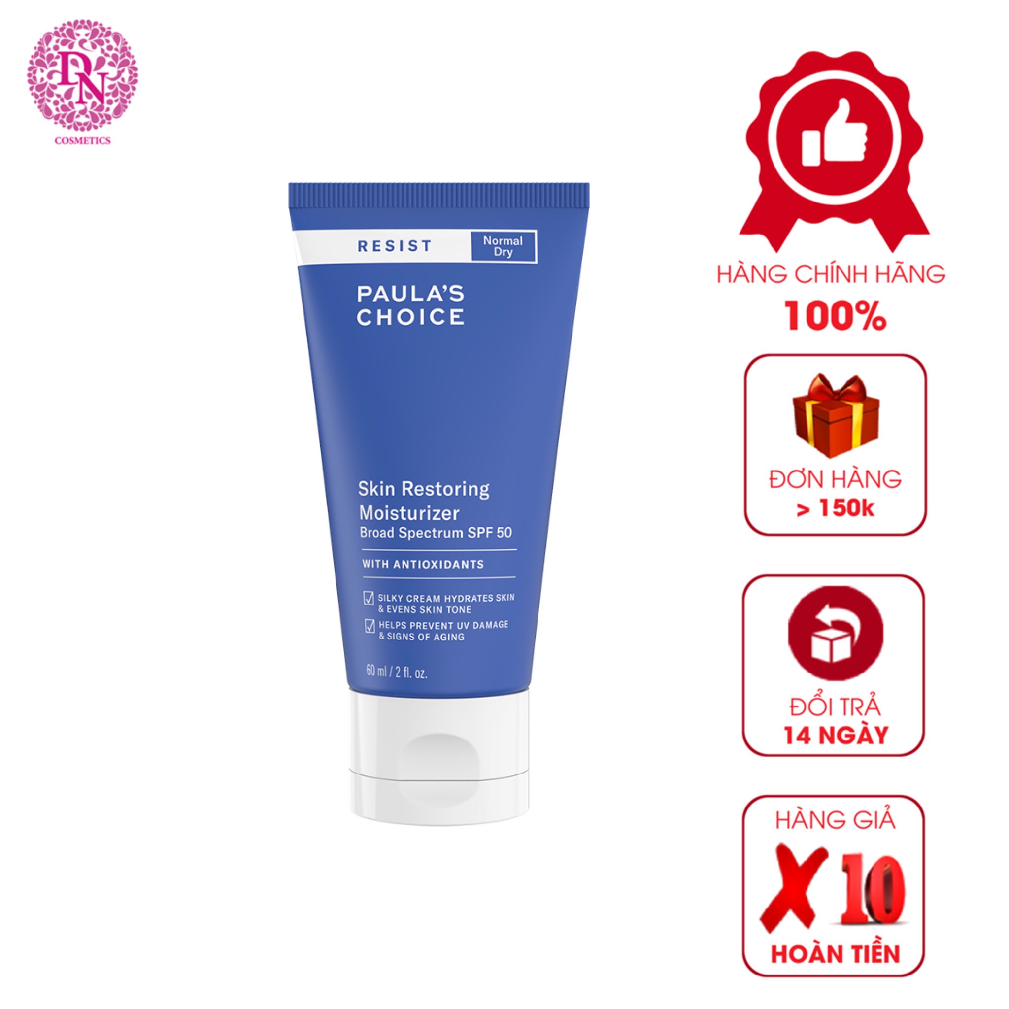 Kem Chống Nắng Chống Lão Hóa Paula’s Choice Resist Skin Restoring Moisturizer With SPF 50 Tuýp 60ml