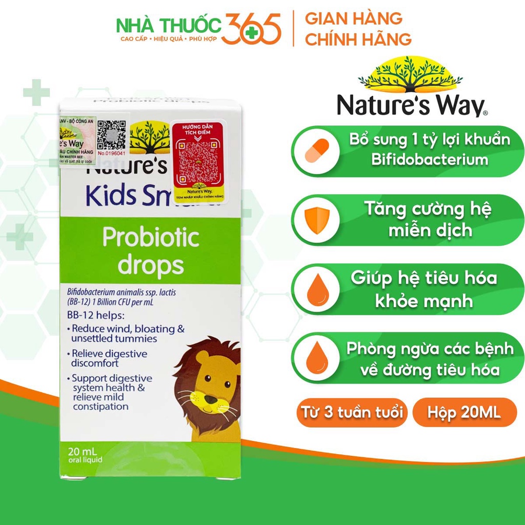 Siro Uống Nature's Way Kids Smart Drops Probiotic Bổ Sung Men Vi Sinh Cho Bé 20ml