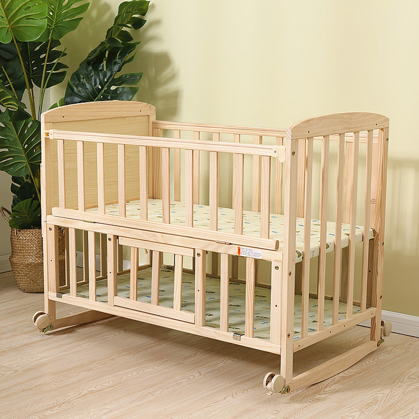 Cũi cho bé, Nôi cũi kiêm giường ngủ cho bé đa chức năng Kawaii Home, Kích thước 105 x 60 x 90 Cm, Gỗ thông chắc chắn H056