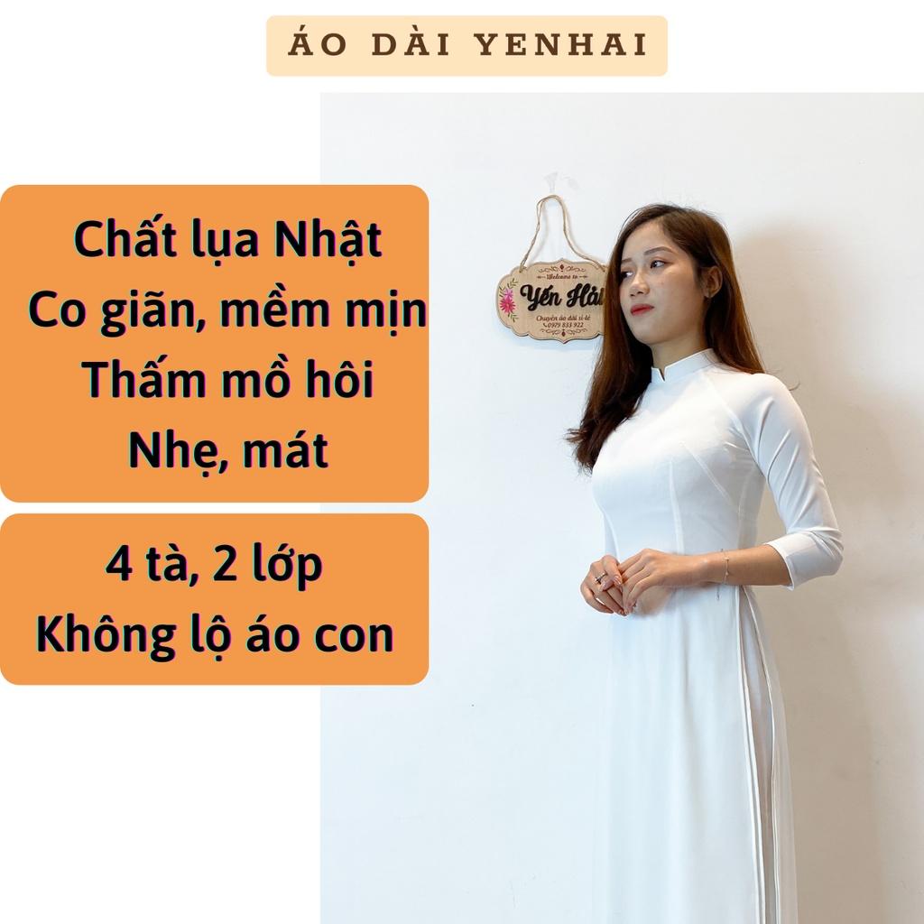Áo Dài Trắng 4 Tà Truyền Thống May Sẵn Vải Lụa Tằm Trơn Mịn Cao Cấp 2 Lớp Nữ Học Sinh Đi Học Mặc Lễ Tết Đẹp