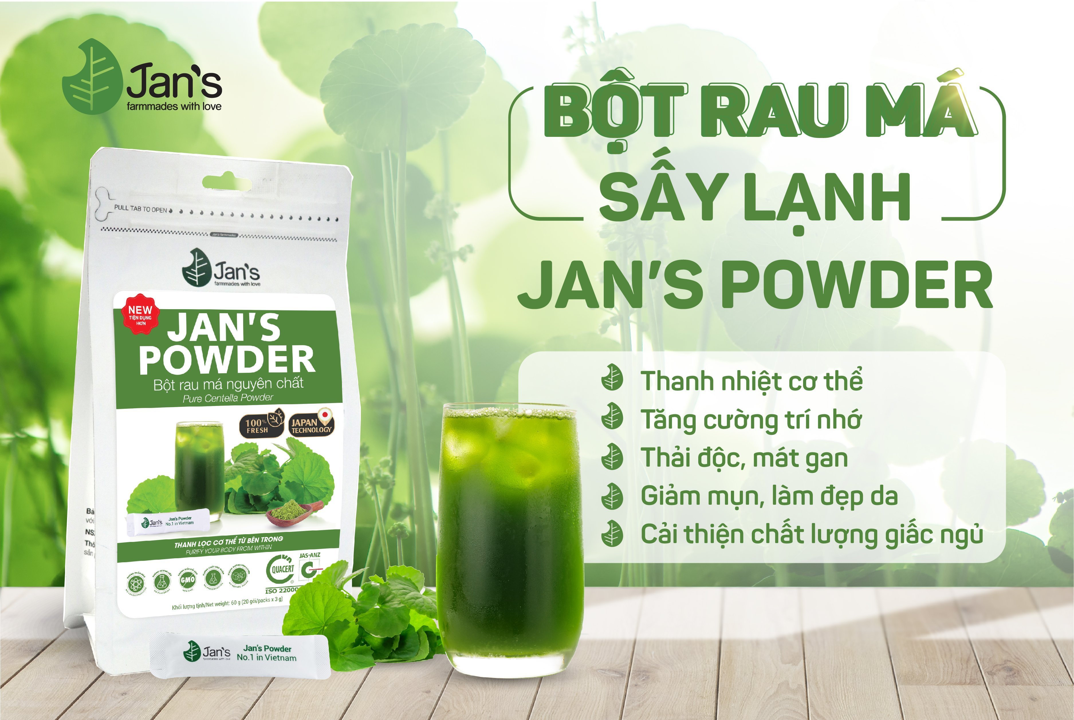 Bột Rau Má nguyên chất sấy lạnh Jan's túi 60g