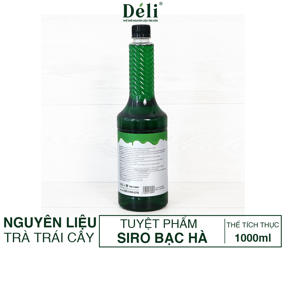 Siro bạc hà Déli chai 350ml [GIÁ TỐT] HSD: 12 tháng, nguyên liệu pha chế trà trái cây, soda, tạo màu thạch rau câu,..