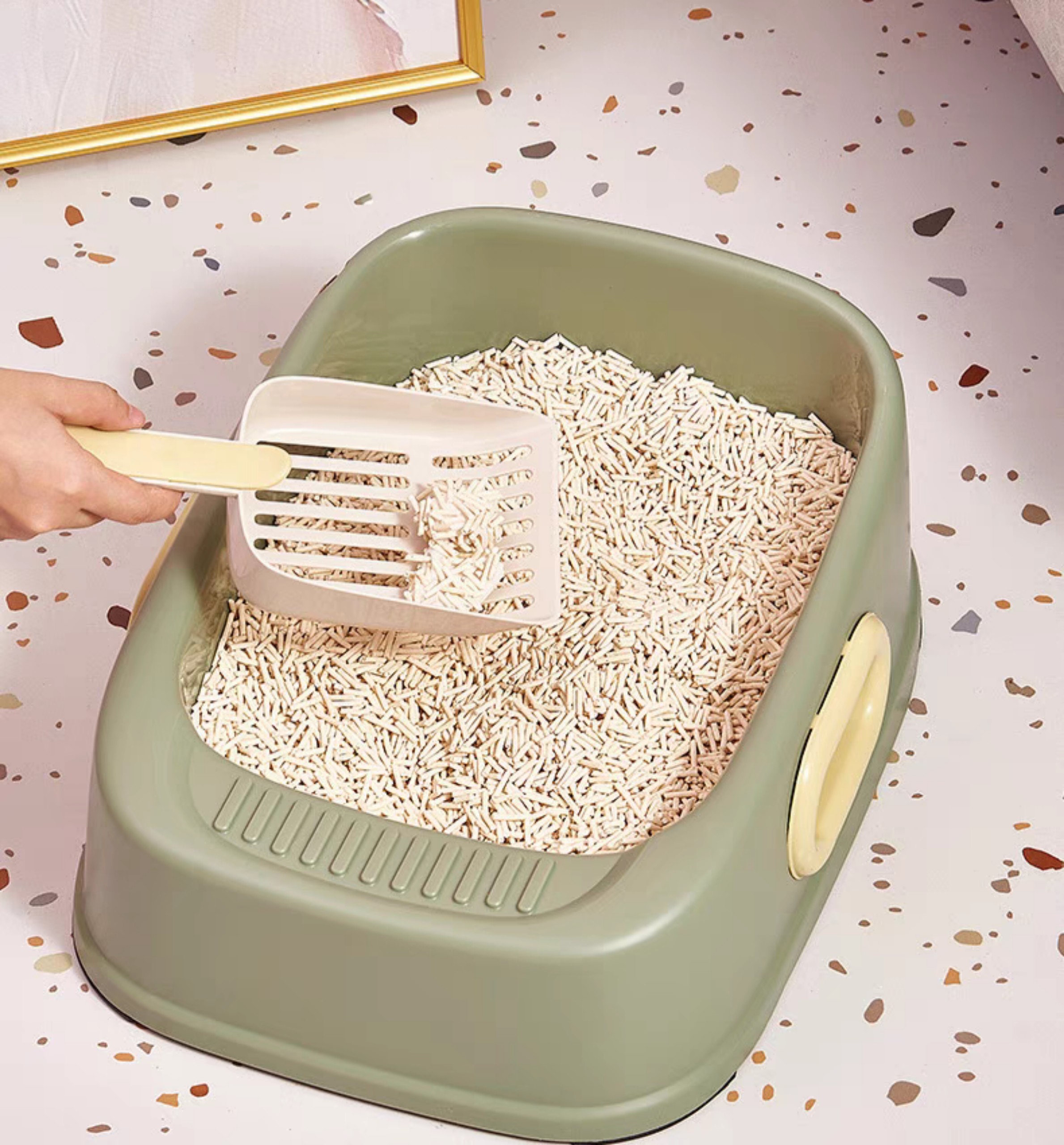 Khay Vệ Sinh, Thau Cát Vệ Sinh cho Mèo Hình Vuông, Có tay cầm hai bên