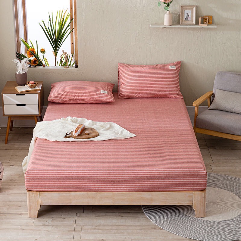 Bộ Ga Gối Cotton Tici Kẻ Lidaco Cao Cấp - Cam Kẻ Ngang - 1M8 X 2M - 13 - 20Cm