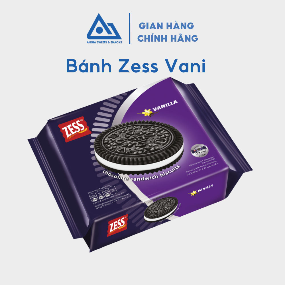 Hộp bánh ZESS Vàng 264.6g ăn vặt gồm set 2 hộp quy kem hương chocolate và vani An Gia Sweets &amp; Snacks