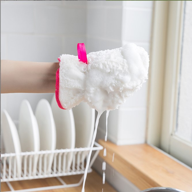 Găng tay sợi tre rửa bát 2 lớp chống thấm nước, găng tay đa năng vệ sinh nhà bếp