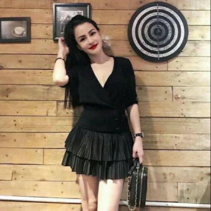 Chân Váy Nữ Xếp Ly 2 Tầng Có Kèm Quần Đủ Màu Đen, Hồng Phấn, Da