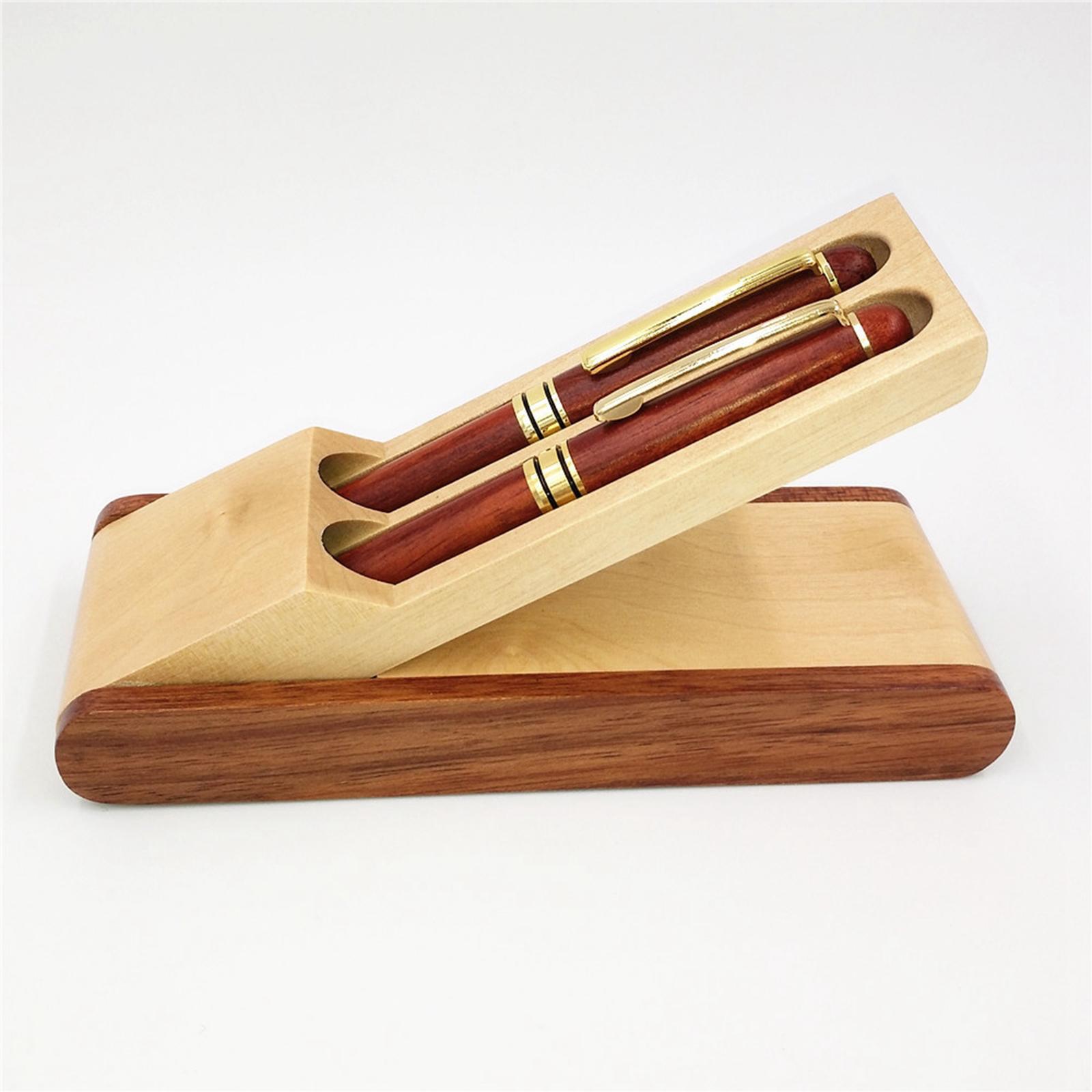 Antique Wooden Double Pen Handcrafted Pen Box Writing Case Pen Holder