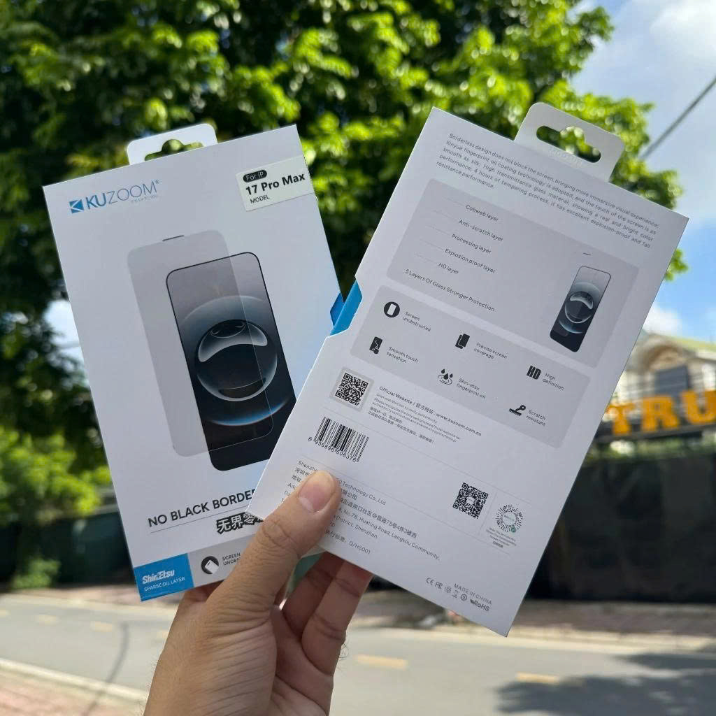 Kính cường lực KUZOOM không viền đen siêu trong suốt bảo vệ màng loa dành cho iphone 14 Plus / 15 Plus / 16 Plus / 14 Promax / 15 Promax / 17 PRomax - Hàng Chính HÃng
