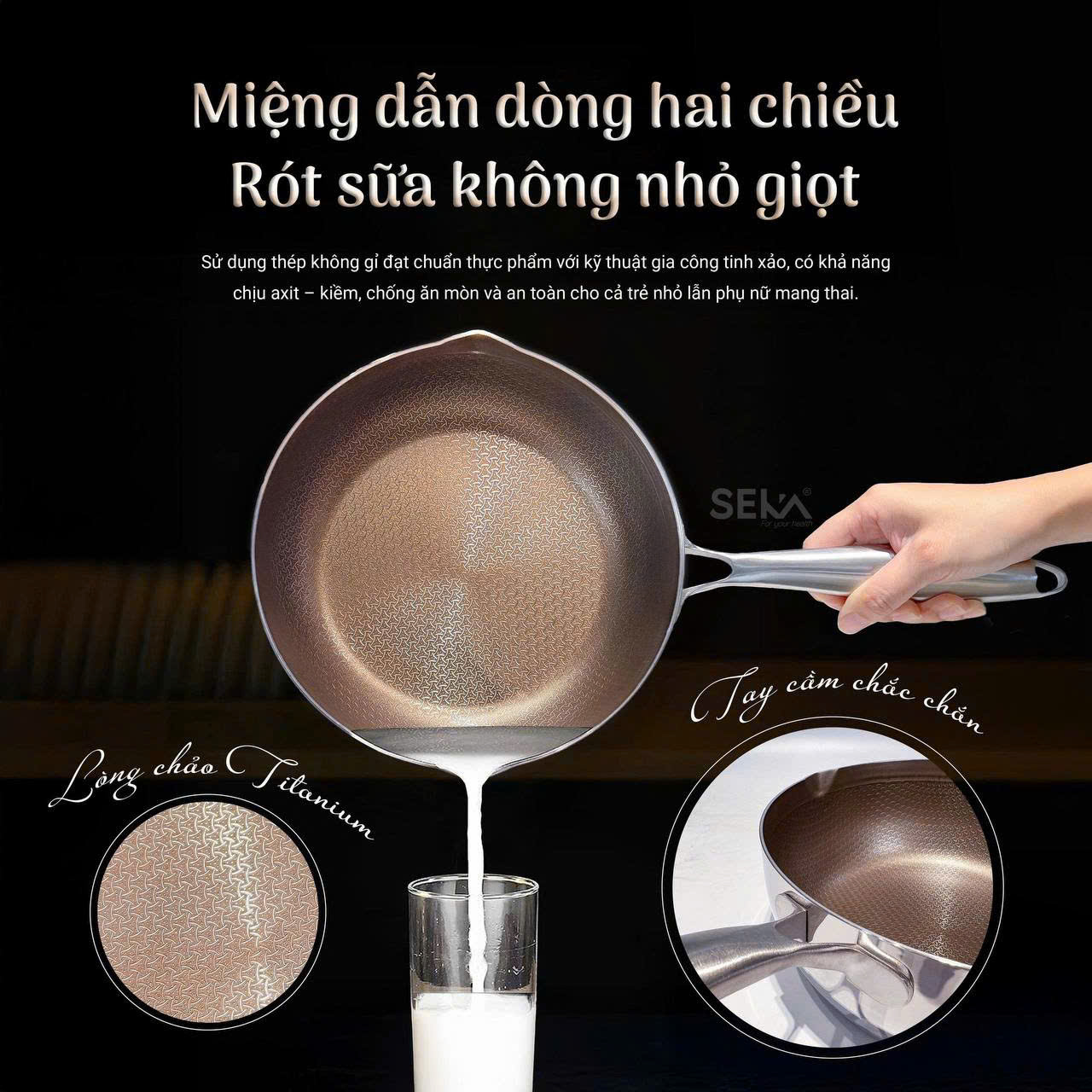 (Model New ) Chảo Sâu Lòng 7 Lớp inox316 TITANIUM SEKA 316S 22cm - 316M 24cm - 316L 26cm - Hàng Chính Hãng