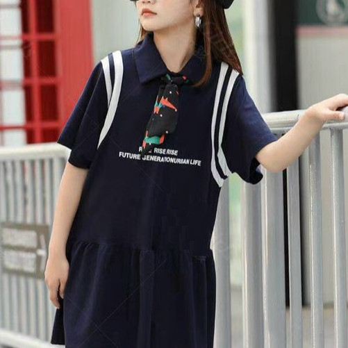 Váy Polo cotton phối kẻ bé gái 6-14 tuổi