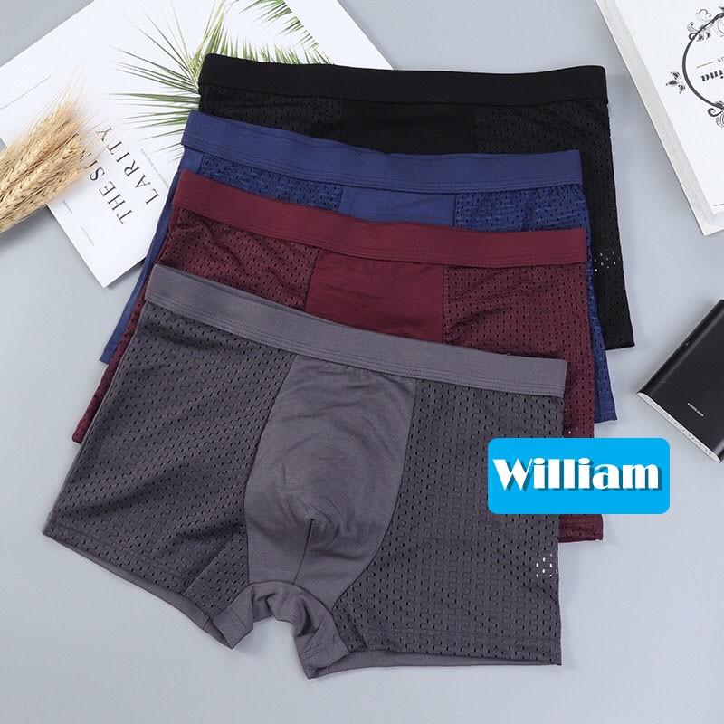 (Có size lớn) Hộp 4 quần lót boxer nam William WS60 - Quần sịp đùi lưới thông hơi thoáng mát