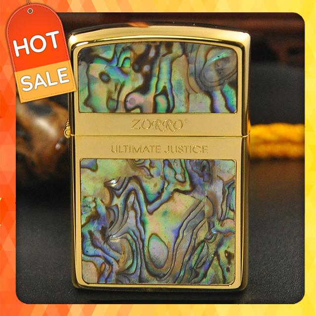 Vỏ Hột Quẹt Bật Lửa Xăng Đá Zorro Z91573 Họa Tiết Khảm Trai In Logo - Dùng Xăng Bấc Đá Cao Cấp