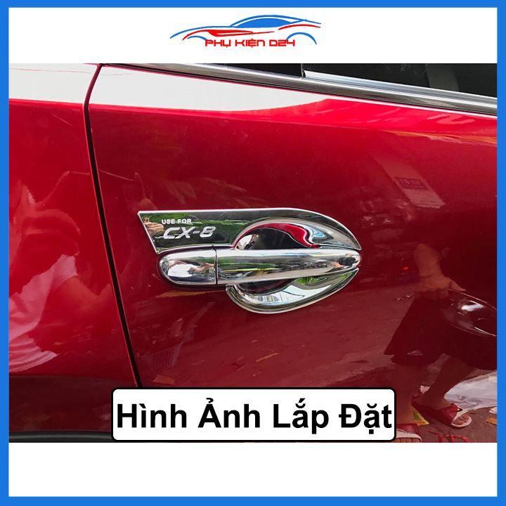 Ốp tay nắm hõm cửa chống trầy Mazda CX8 CX-8 2018-2019-2020-2021-2022 vân cacbon/titan/mạ crom bảo vệ cửa xe ô tô