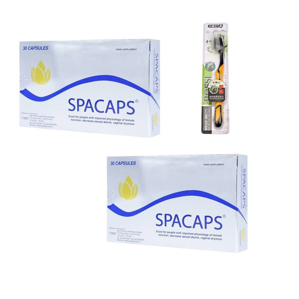 [COMBO 2 HỘP]Thực phẩm bảo vệ sức khỏe SPACAPS cải thiện các chức năng sinh lý nữ, giúp da sáng hồng, giảm nếp nhăn- hộp 30 viên, hàng chính hãng, tăng kèm bàn chải đánh răng than hoạt tính Hàn Quốc