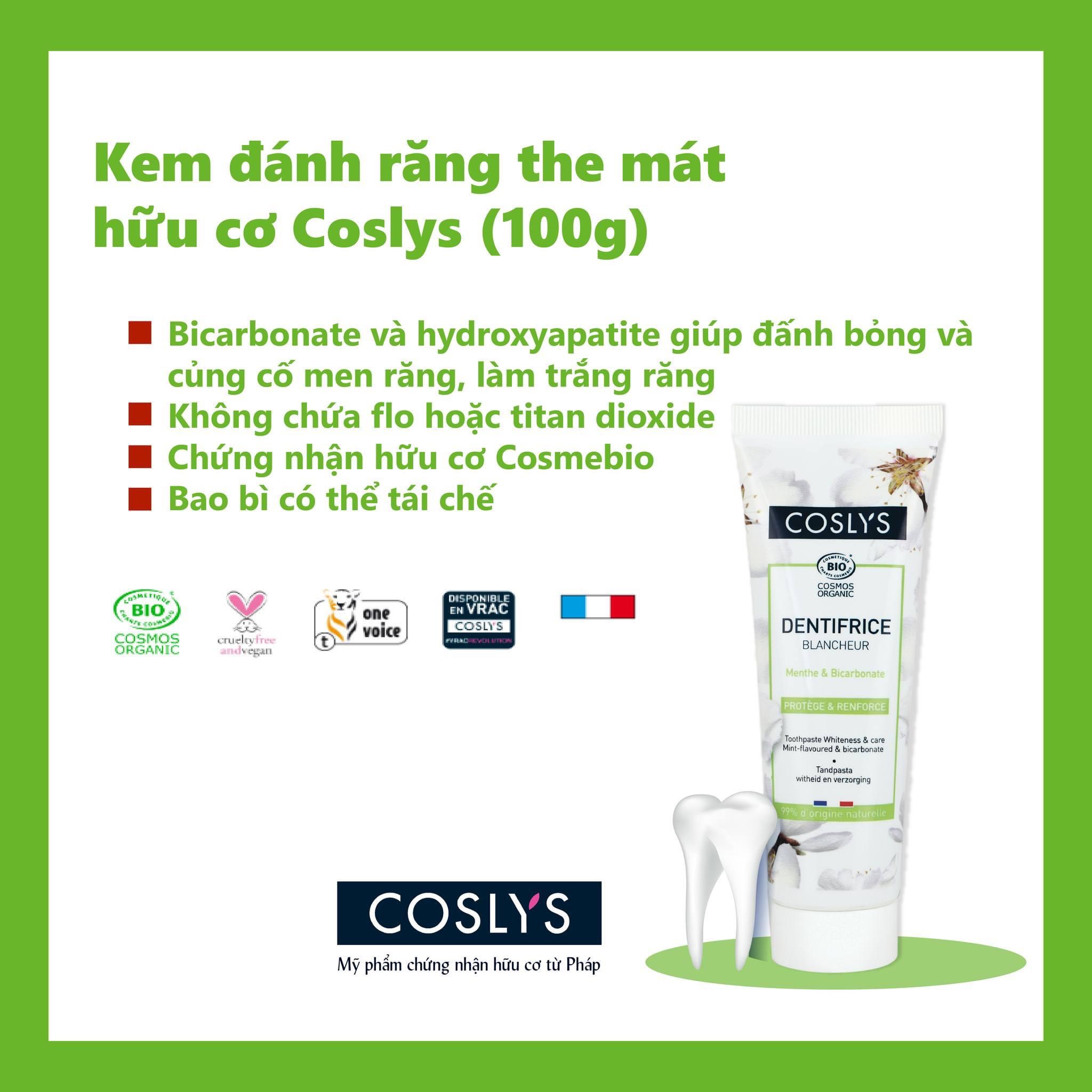 Kem đánh răng hữu cơ làm trắng răng hương hoa 100gr - Coslys