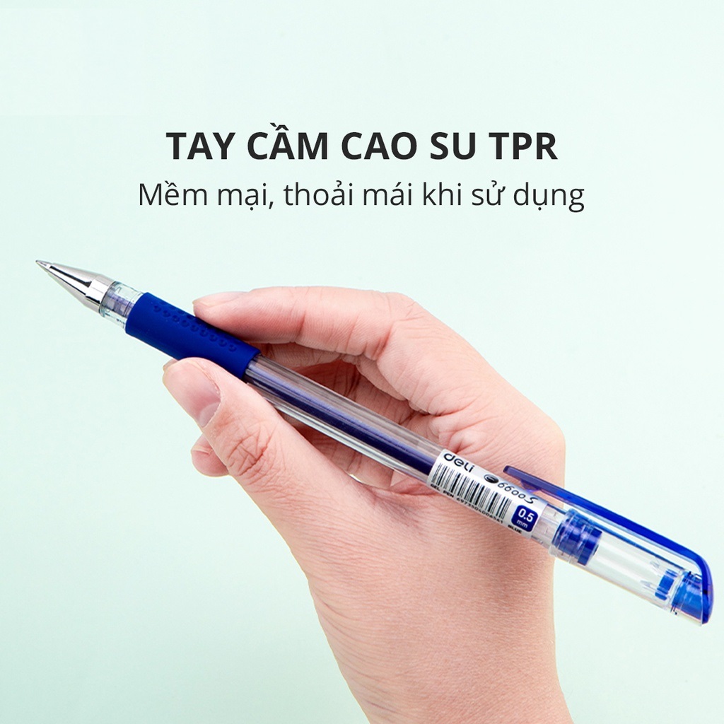 Hộp 12 Bút nước Deli E6600S nét 0.5mm - Mực xanh (Tặng bút nhớ dòng HOẶC GIẤY NHỚ)