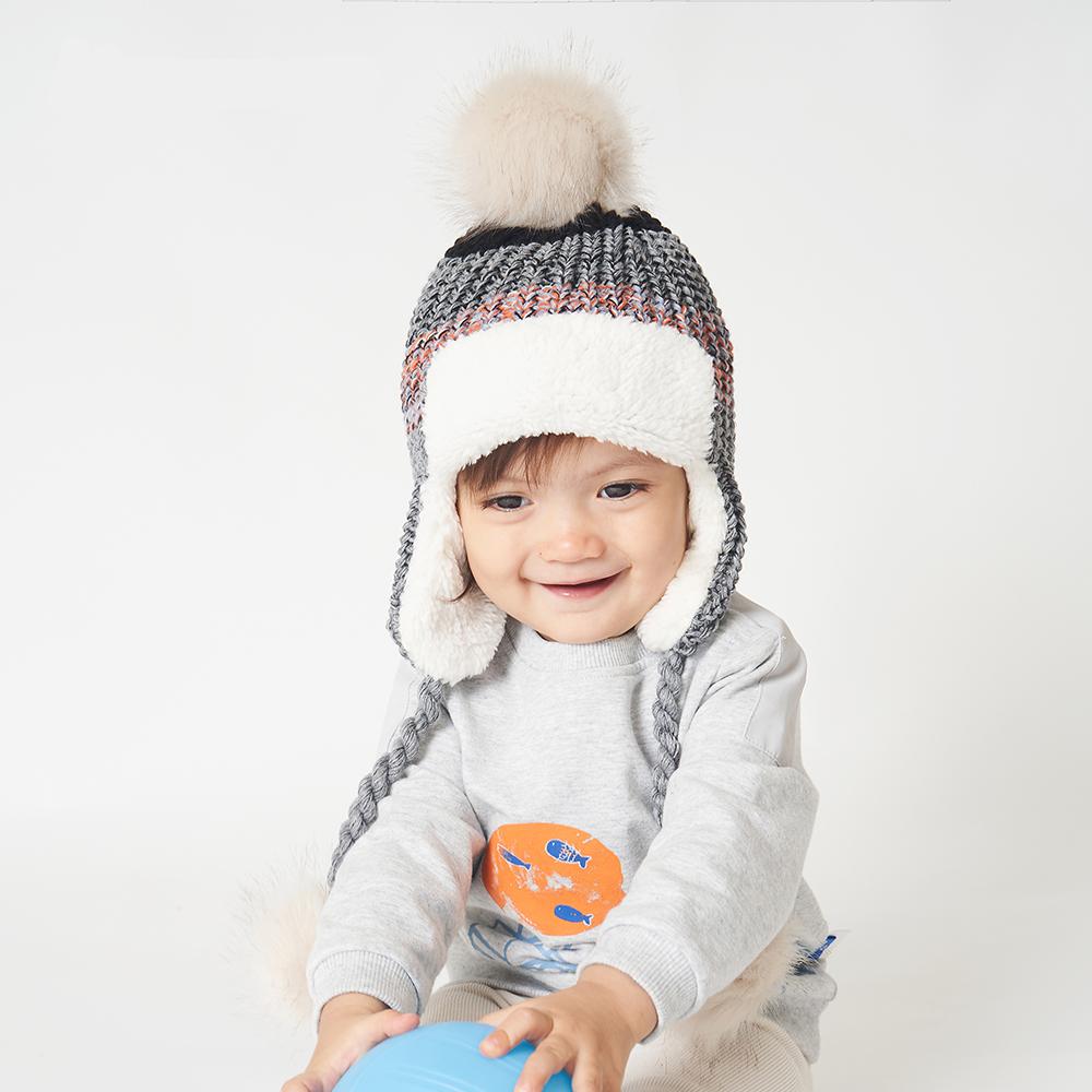 Cho Bé Mùa Đông Pompom Mũ Đan Trẻ Em Bò Cho Bé Trai Và Bé Gái Với Lót Nỉ Bomber Cho Trẻ